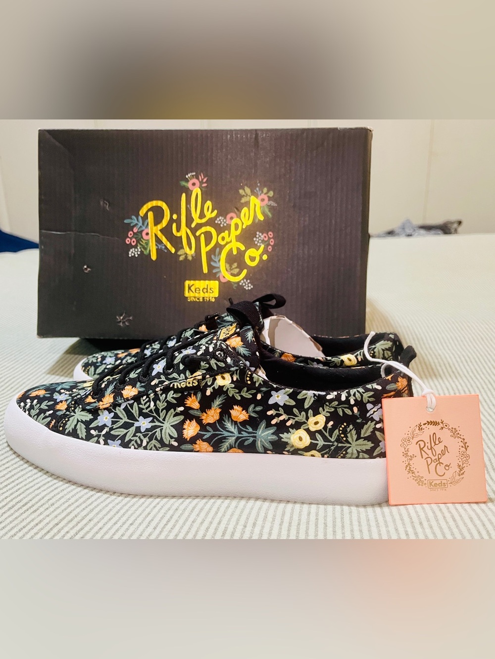 Keds x Rifle Paper Co. Floral Canvas Sneakers Black 7.5 New In Box Women
